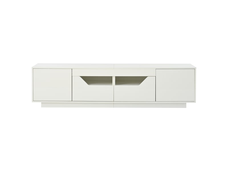  Meuble tv blanc brillant 180x40x45 cm – 2 tiroirs, 2 portes, led – tv jusqu'à 75 pouces  - Conforama A