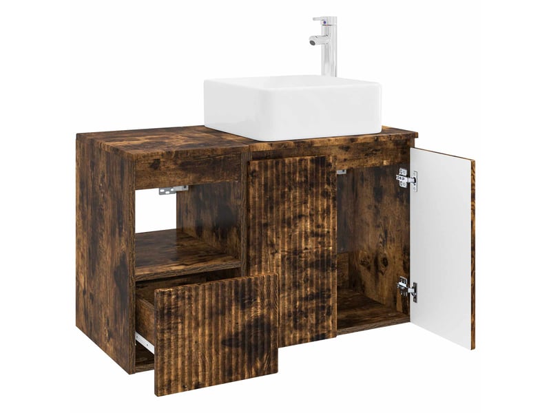 Ensemble de mobilier de salle de bain 2 pc chêne fumé cf64088 - Conforama D