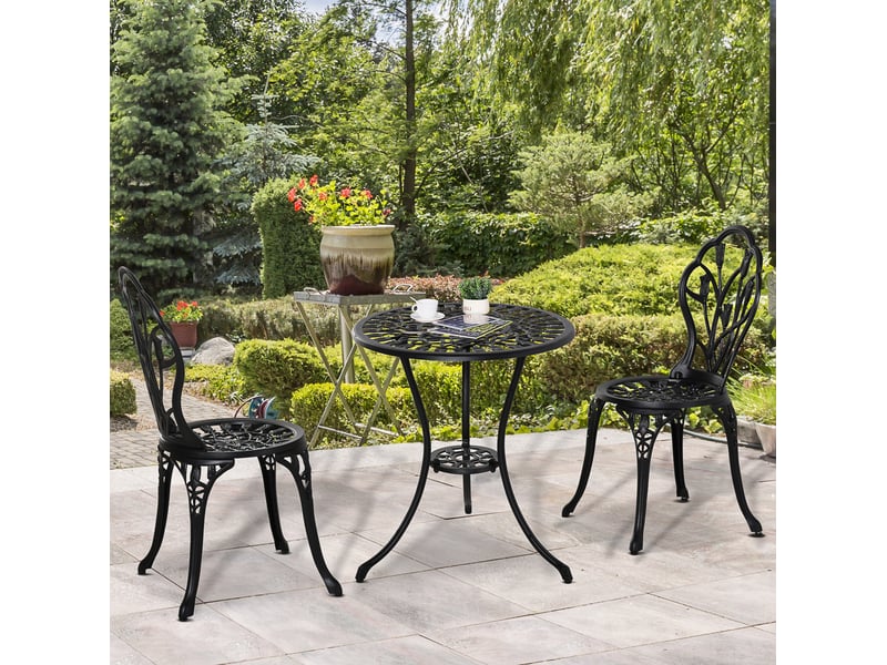  Ensemble bistro pour 2 personnes, table ronde et 2 chaises pliables, aluminium noir, idéal pour jardin et balcon  - Conforama B