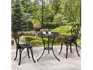 Ensemble bistro pour 2 personnes, table ronde et 2 chaises pliables, aluminium noir, idéal pour jardin et balcon