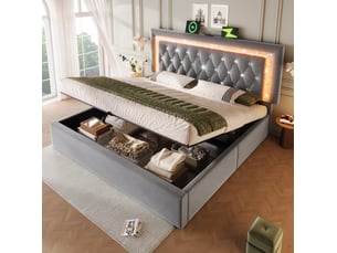 Lit coffre 160x200 cm <strong>HAVRYA</strong>  <strong></strong> coloris gris