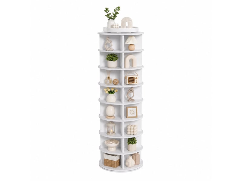  Étagère à chaussures tournante 60x60x184 cm blanc pvc, 8 niveaux 360° pour 32 paires de chaussures  - Conforama A