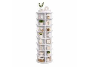 Étagère à chaussures tournante 60x60x184 cm blanc pvc, 8 niveaux 360° pour 32 paires de chaussures
