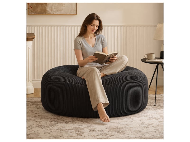  Fauteuil simple - 143x55cm - fauteuil pouf géant poire en mousse mémoire et tissu corduroy doux - noir  - Conforama C