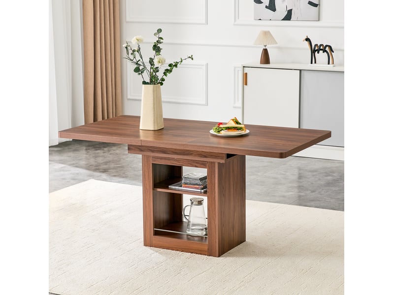  Table à manger extensible noyer avec rangement, 4 à 8 personnes, mdf  - Conforama W