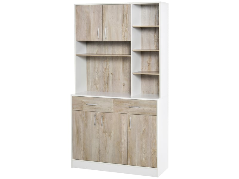  Buffet de cuisine, portes de tiroirs et compartiments ouverts, 100 cm (l) x 39 cm (p) x 181,5 cm (h), blanc et bois  - Conforama B