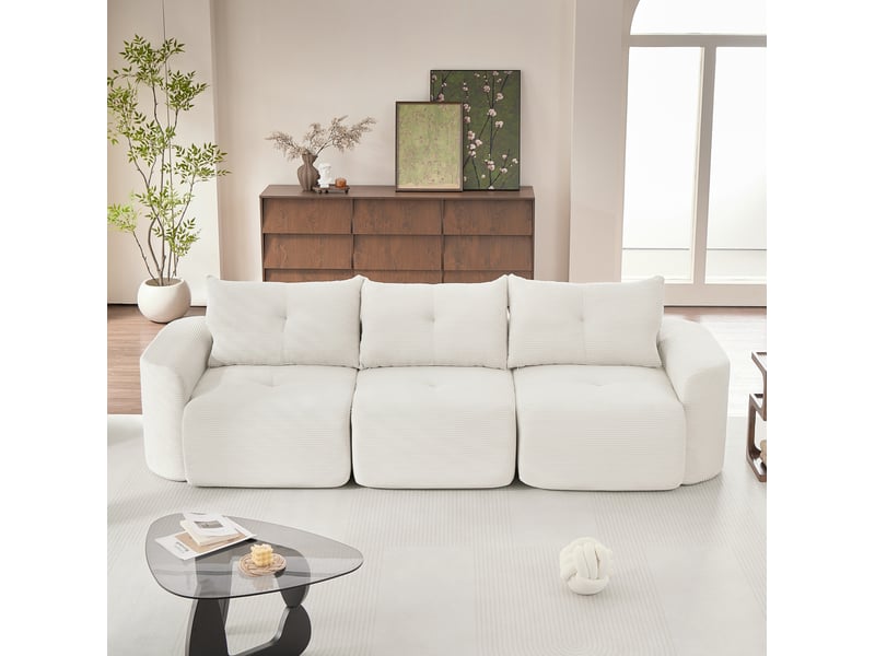  Canapé modulaire 3 places 279x100x84 cm – beige – configuration 2+1 en velours côtelé, style wabi-sabi  - Conforama B
