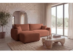 Canapé d'angle réversible convertible <strong>CASANOVA</strong> <strong></strong> 3 places Velours côtelé Terracotta