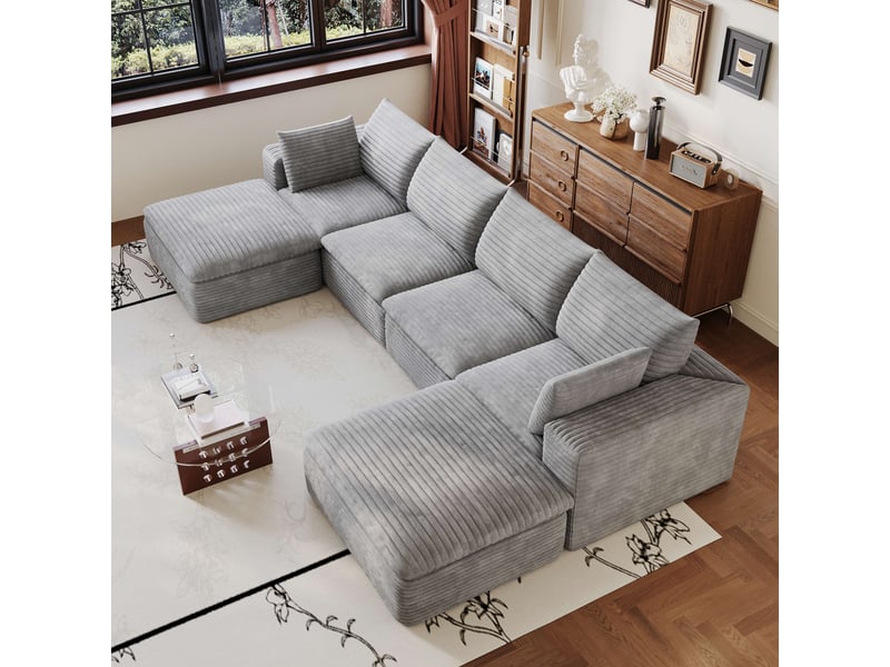  Canapé modulable cloud en velours côtelé gris, tout mousse, compressé, sans montage, 340 x 160 x 60 cm IKSETERA TRADING LTD - Conforama D