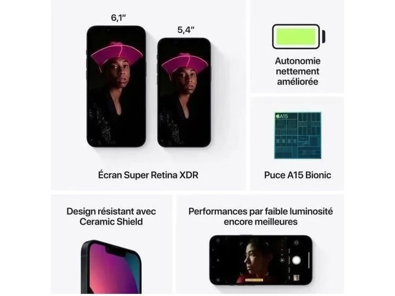  Smartphone 5g 128 go midnight double capteur photo a15 bionic 6,1 super retina xdr  - Conforama E