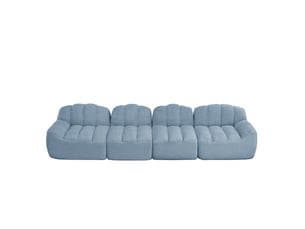 Canapé modulable 4 places 366x104x79 cm, sans montage, polaire granuleux, sans armature, 32d, assise profonde, bleu