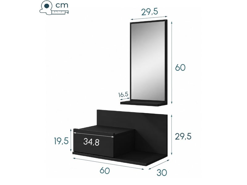  Meuble d'entrée | 1 tiroir avec miroir | console d'entrée | vestiaire | finition en couleur noir mate | 60x85,5x30cm | modèle isabela Isabela - Conforama E