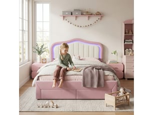 Lit avec rangement 140x200 cm <strong>SWEIKO</strong>  <strong></strong> coloris rose