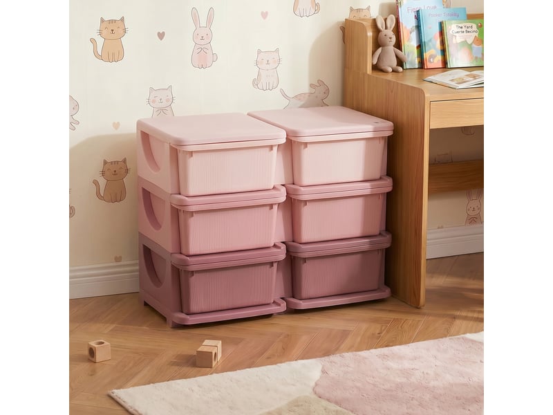  Boîte de rangement pour enfants, 3 tiroirs, rose  - Conforama C