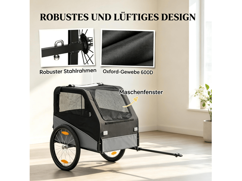  Remorque vélo enfant 139x72x88 cm – noir et gris – roues gonflables 20 pouces avec attelage universel  - Conforama D