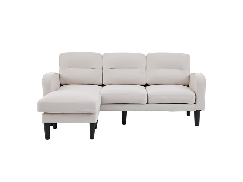  Canapé d’angle 3 places 204x136 cm – beige – modulable, méridienne et poches latérales de rangement  - Conforama D