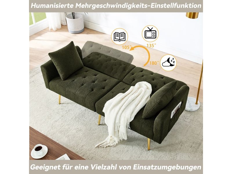  Canapé deux places en bouclé - vert - tissu en peluche - dossier réglable à 3 niveaux - 2 coussins inclus vert - Conforama D