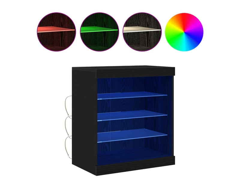  Buffet - bahut - meuble de rangement led chêne noir 60,5 x 37 x 67 cm bois d'ingénierie  - Conforama D