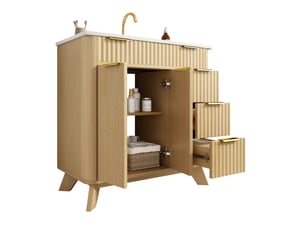 Meuble sous vasque avec 3 tiroirs et 2 portes à fermeture douce, en mdf naturel, pour salle de bain 81 × 47 × 90 cm