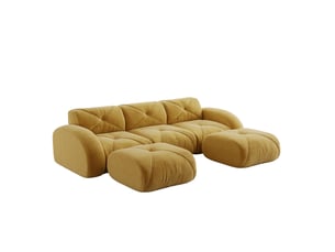 Canapé modulable en u 3 places en tissu jaune avec 2 poufs, mousse 32d et configuration flexible pour le salon