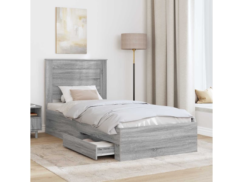  Lit simple- lit adulte -  cadre de lit gris sonoma 100 x 200 cm bois d'ingénierie  - Conforama B