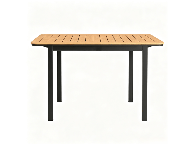 Table de jardin rectangulaire 127 x 70 x 75 cm – marron – plateau rainuré pour 6 personnes et structure métal - Conforama A