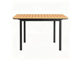 Table de jardin rectangulaire 127 x 70 x 75 cm – marron – plateau rainuré pour 6 personnes et structure métal
