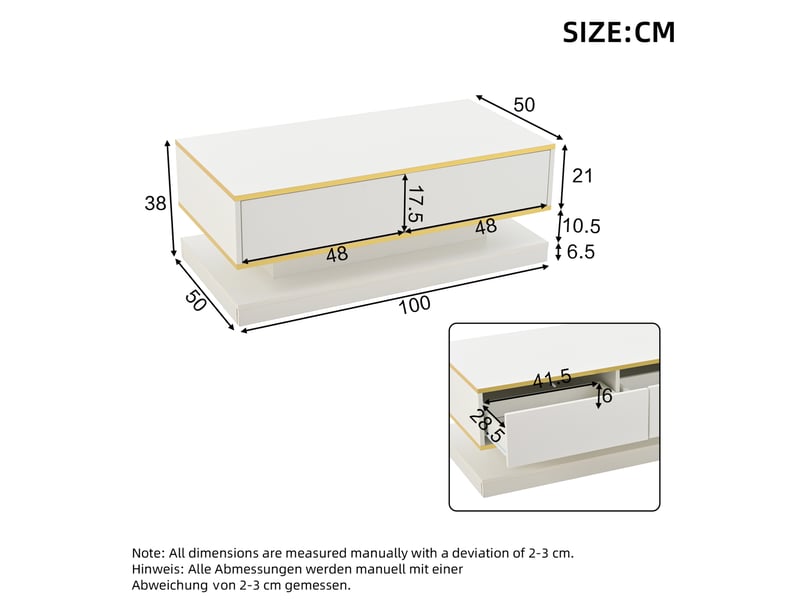  Ensemble meuble tv et table basse modenvie blanc chaud brillant avec bordures dorées et rangement  - Conforama E