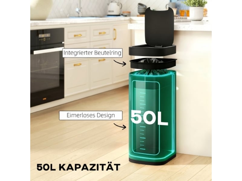  Poubelle de cuisine 50 l à capteur, sans contact, détecteur de mouvement, anti-traces  - Conforama E