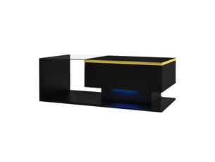Table basse 90x50x32,5 cm led, plateau verre trempé, rangement pratique et compartiment, panneau de particules, noir