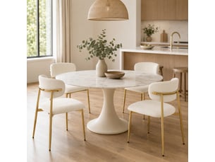 Lot de 4 chaises de salle à manger rembourrées blanches, dossier incurvé, pieds en métal doré, patins réglables, charge 125 kg, design moderne