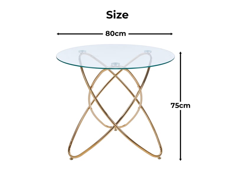  Lot de 5 ensemble table ronde et 4 chaises en velours blanc crème, verre transparent et métal doré chic  - Conforama C