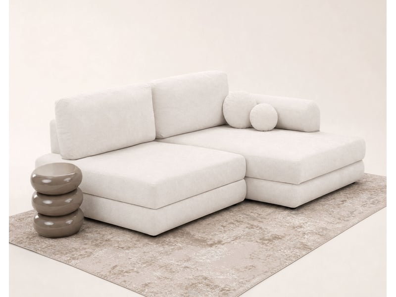  April - canapé d'angle droit 4 places convertible avec coffre en velours texturé - best mobilier - beige APRIL - Conforama D