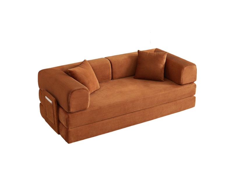  Canapé convertible 204x97x65 cm en velours côtelé et mousse terracotta chicfurn  - Conforama A