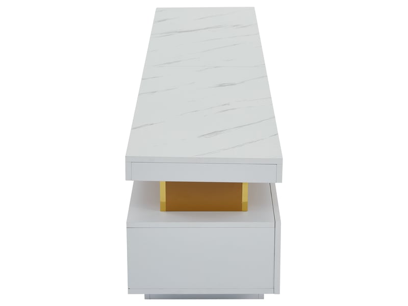  Meuble tv 200x40x42 cm – finition marbre, 3 tiroirs, gestion des câbles – pour tv jusqu’à 90 pouces  - Conforama D