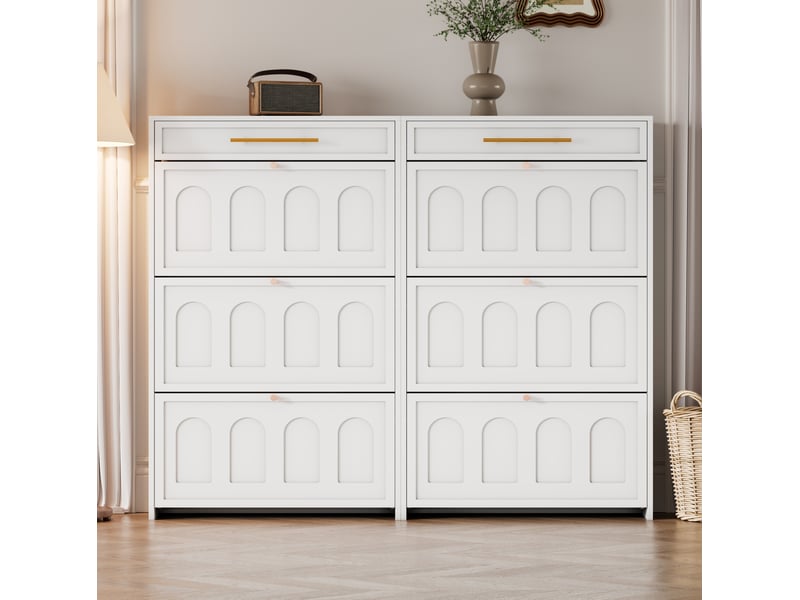 Ensemble de 2 meubles à chaussures modenvie 140 x 25 x 123,5 cm mdf blanc 12 niches 2 tiroirs - Conforama B
