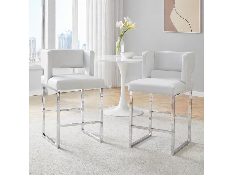  Tabouret de bar rembourré avec assise confortable et structure stable, en polyuréthane et métal argenté gris clair  - Conforama C