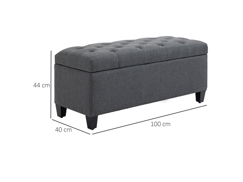  Banc coffre 100x40x44 cm, banc de lit classique, assise moelleuse, rangement intégré, rangement, polyester, gris foncé  - Conforama C