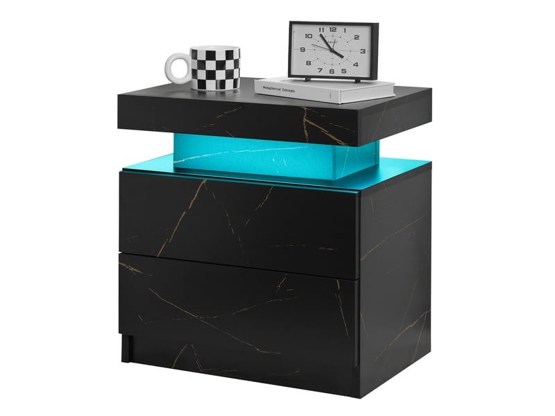  Table de chevet led,49,02x34,80x52,07 cm,2 tiroirs,noir et doré  - Conforama A