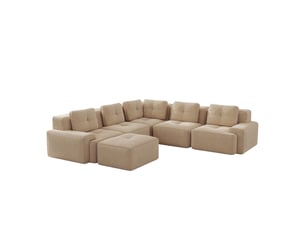 Canapé d'angle modulable modenvie 5 places avec pouf, velours côtelé beige, assise profonde 74 cm, 295 x 295 x 69 cm, sans montage
