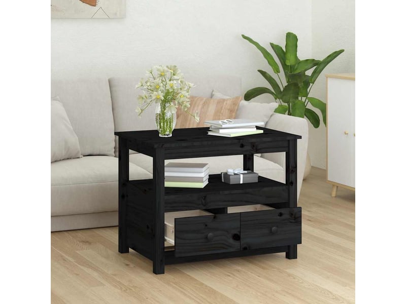  Table basse | table de salon noir 71x49x55 cm bois massif de pin  - Conforama D