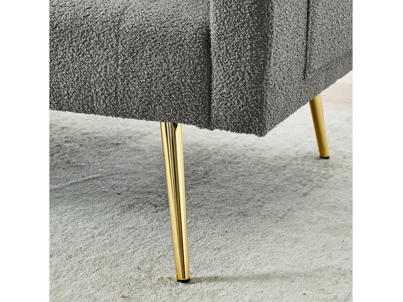 Canapé 2 places convertible 177x78x74 cm gris en tissu bouclette, dossier réglable 3 positions, pieds métal doré - Conforama E