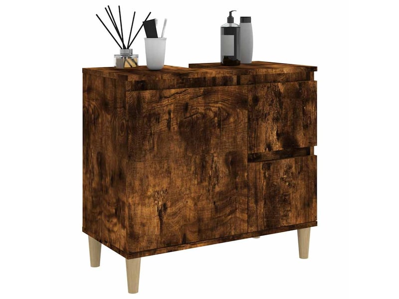  Amoire de salle de bain chêne fumé 65x33x60cm bois d'ingénierie shl569  - Conforama E
