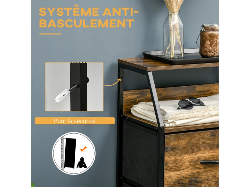 Meuble de rangement style industriel commode 3 tiroirs en tissu amovibles et 2 étagères - bois et métal - 44 x 29 x 92 cm - Conforama W