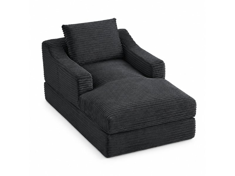  Canapé droit convertible 1 place en velours côtelé gris foncé, avec module double couche pour se détendre  - Conforama A