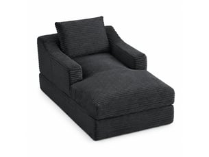Canapé droit convertible 1 place en velours côtelé gris foncé, avec module double couche pour se détendre