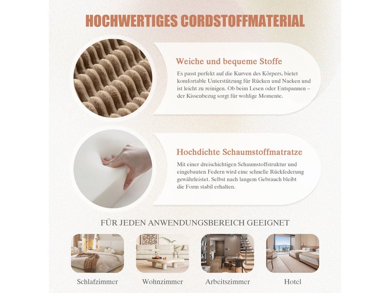 Canapé modulable 3 places en velours côtelé kaki avec hocker, coussins et poches latérales - Conforama D