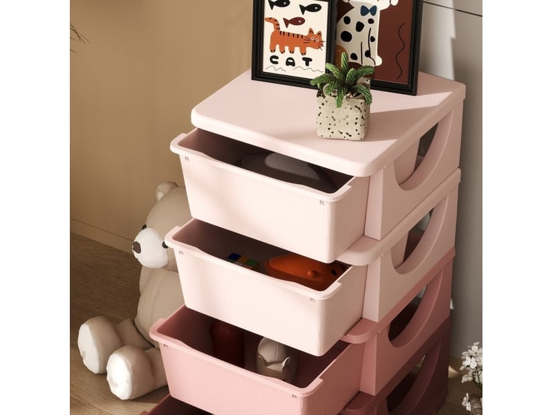 Meuble de rangement enfant 37x37x76 cm – rose – 4 tiroirs, bords arrondis et assise pratique - Conforama B