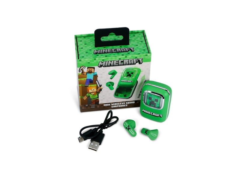  Ecouteurs tws sans fil bluetooth 5.3 style minecraft vert boitier charge coulissant led OTL1728305803214 - Conforama E