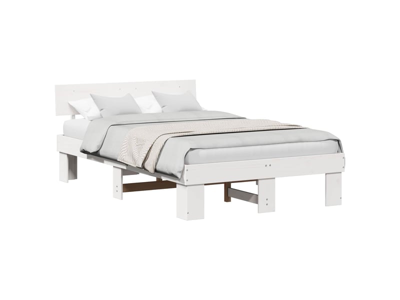  Lit double- lit adulte -  cadre de lit avec tête de lit blanc 135 x 190 cm pin massif  - Conforama A
